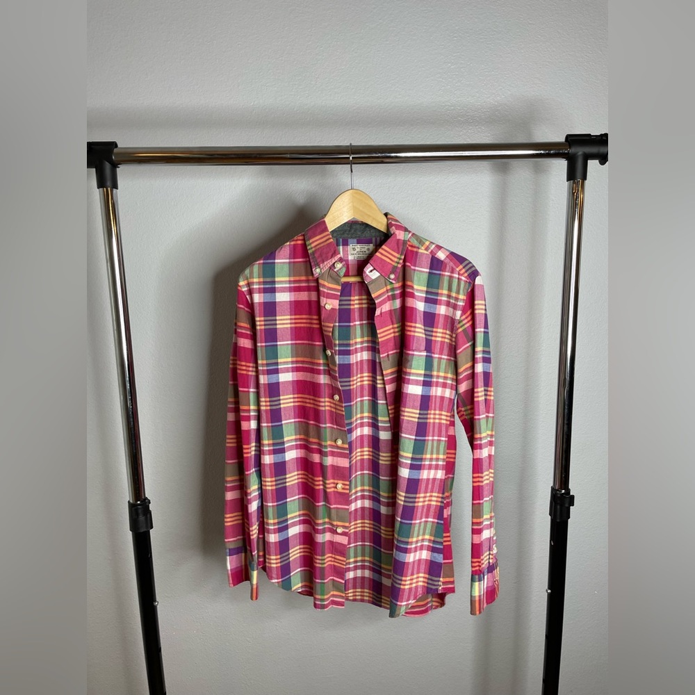 J Crew Red Plaid Long Sleeve Button Down Men's Size S